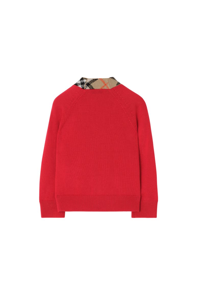 Check Trim Wool Cardigan, Alternate, color, Red