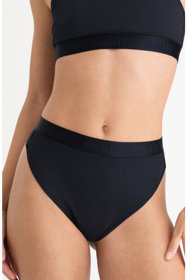 Period & Leakproof High Rise Stretch Cotton & Modal Rib Thong, Main, color, VOLCANIC BLACK