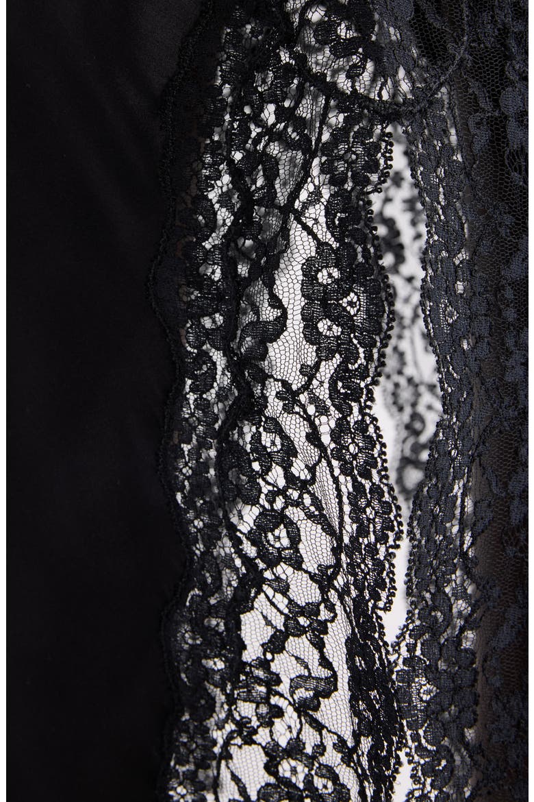 Lace & Double Face Silk Satin Split Skirt, Alternate, color, NOIR