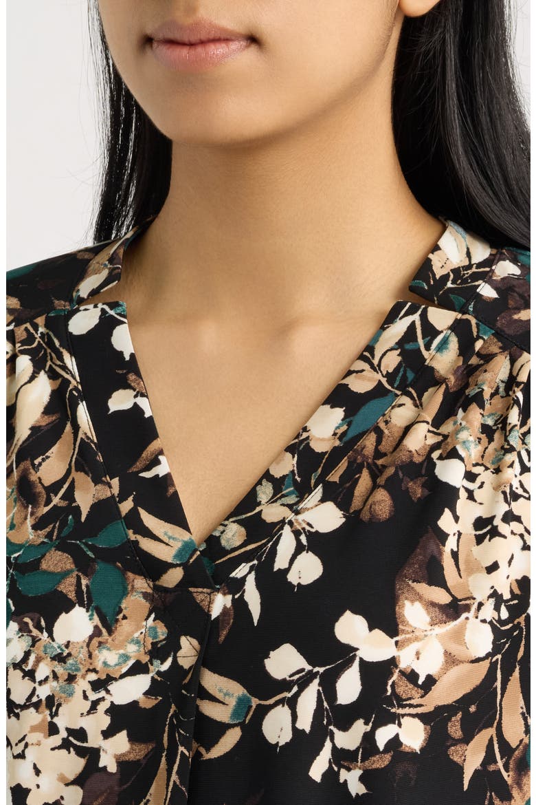 Printed Notched V-Neck Long Sleeve Top, Alternate, color, ANNE BLACK/ TREELINE MULTI