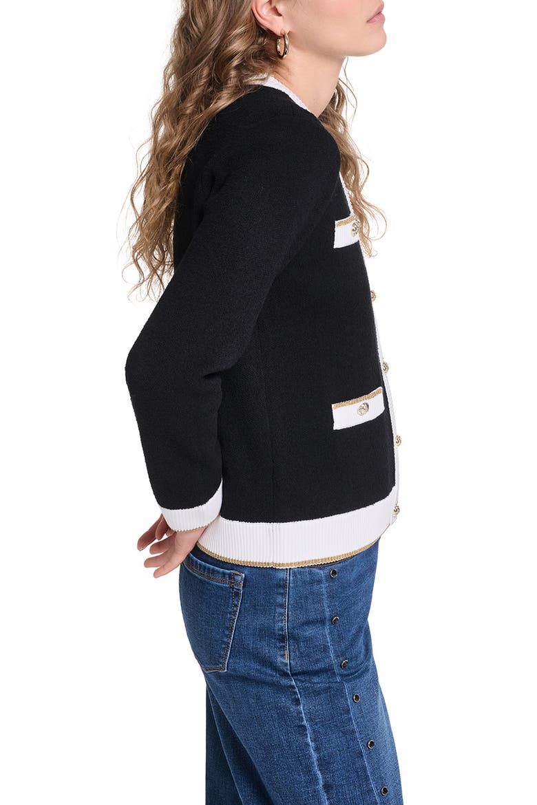 4-Pocket Cardigan, Alternate, color, BLACK/ SOFT WHITE/ GOLD