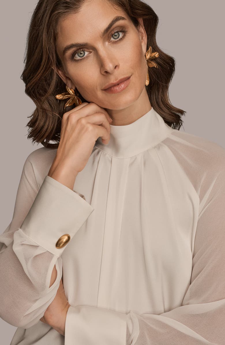 Donna Karan New York Pleated Sheer Sleeve Top, Alternate, color, Ivory