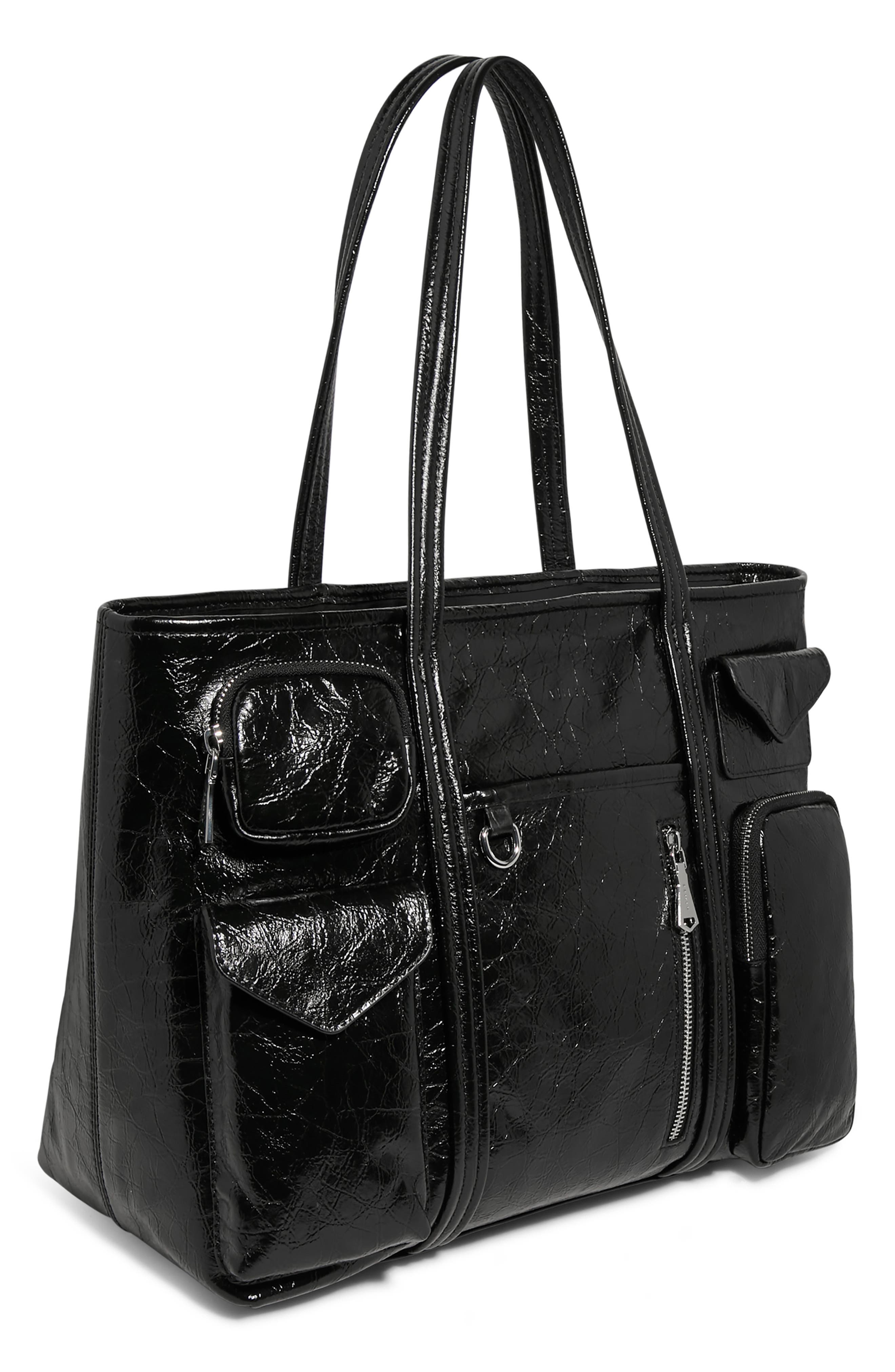 AIMEE Renegade Large Patent Leather Laptop Tote, Alternate, color, Black Crinkle