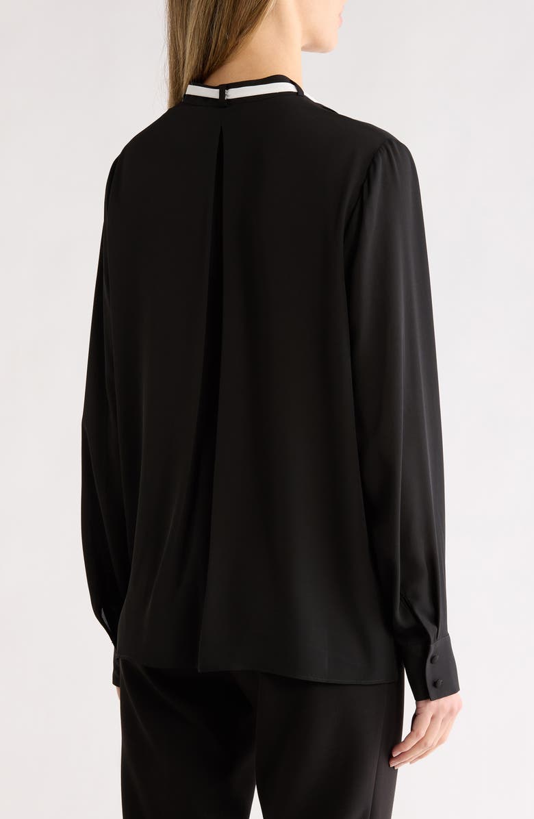 Gemma + Jane Contrast Tie V-Neck Long Sleeve Top, Alternate, color, Black