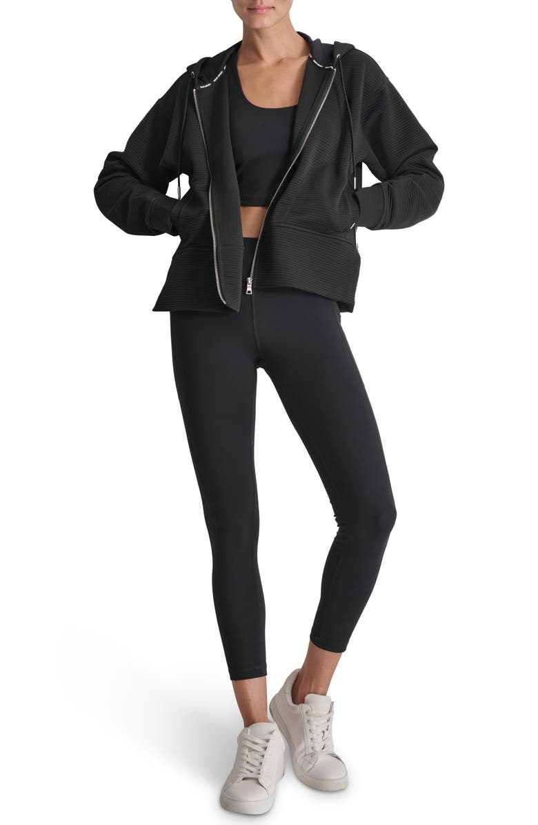 DKNY Tech Ottoman Full Zip Hoodie, Alternate, color, Black