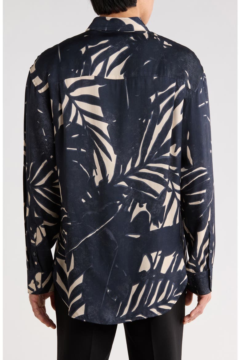 Palm Print Long Sleeve Button-Up Shirt, Alternate, color, NAVY