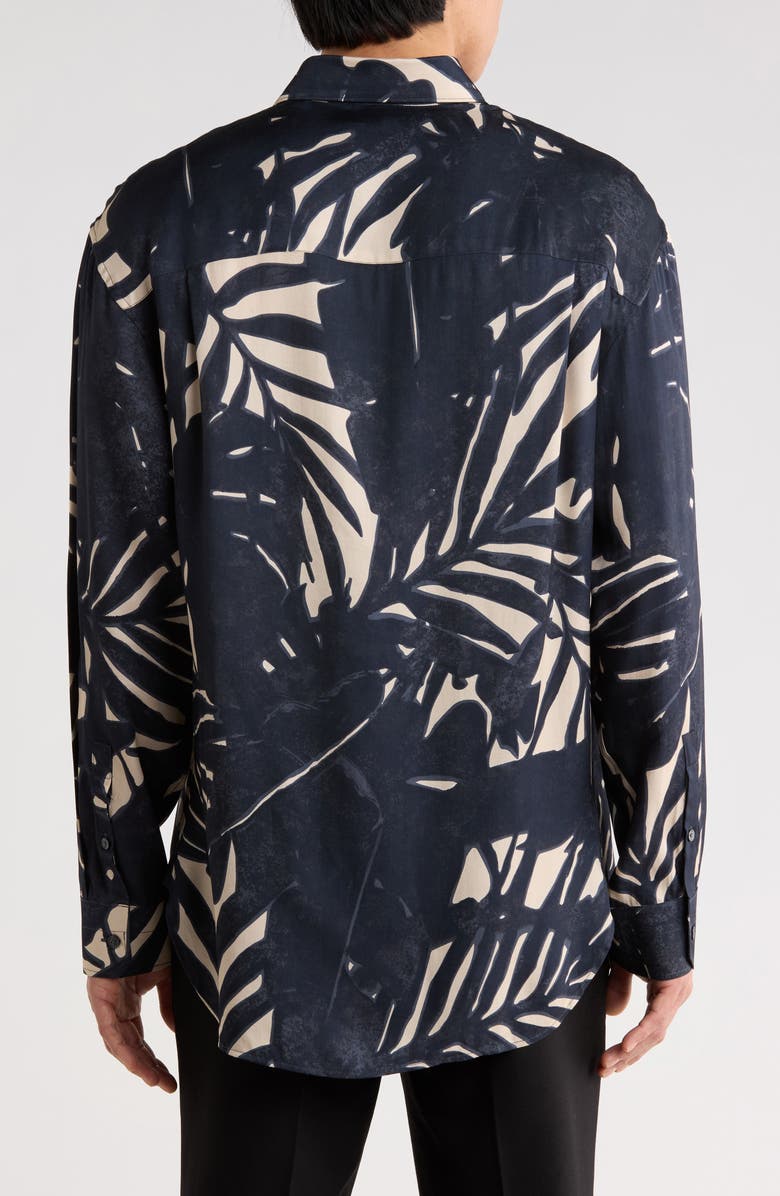 Emporio Armani Palm Print Long Sleeve Button-Up Shirt, Alternate, color, Navy