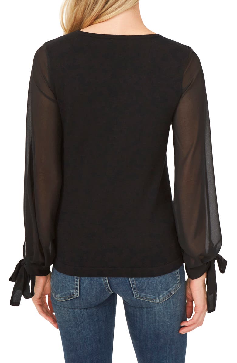 CeCe Mixed Media Tie Cuff Top, Alternate, color,