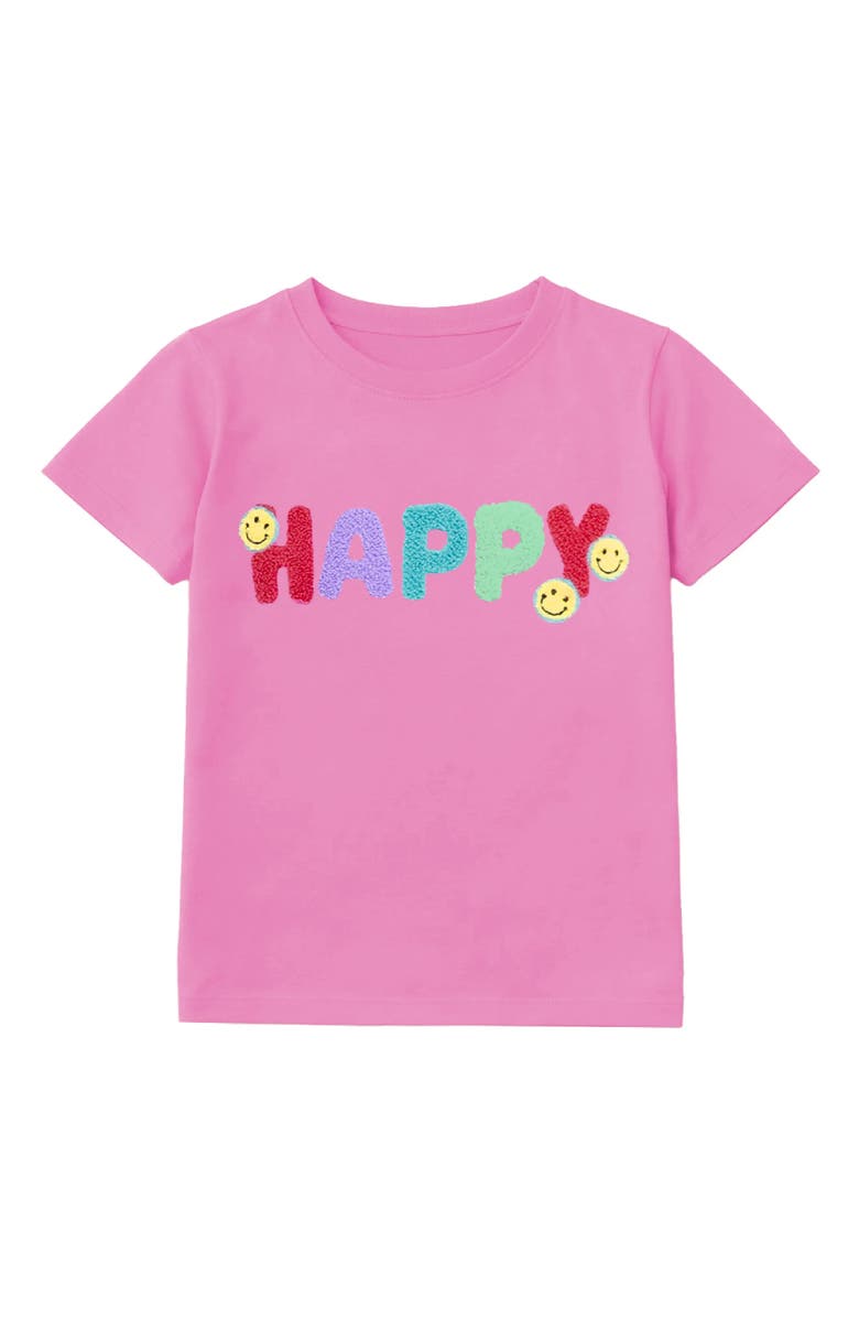 Preppy Goose Happy Applique Short Sleeve Tee, Main, color, Medium Pink