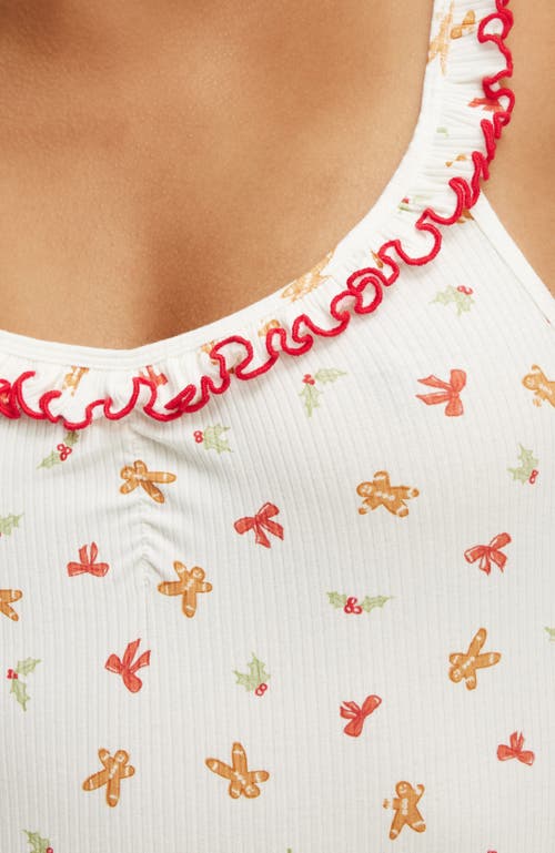 Cotton On Body Rib Ruffle Boyleg Romper In Gingerbread Bows