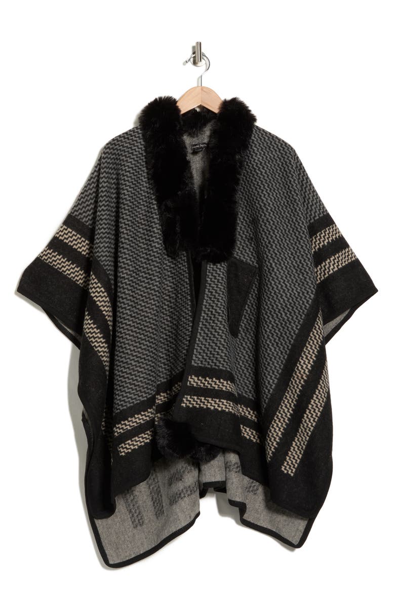 Nanette Lepore Multicolor Zigzag Ruana, Alternate, color, Black