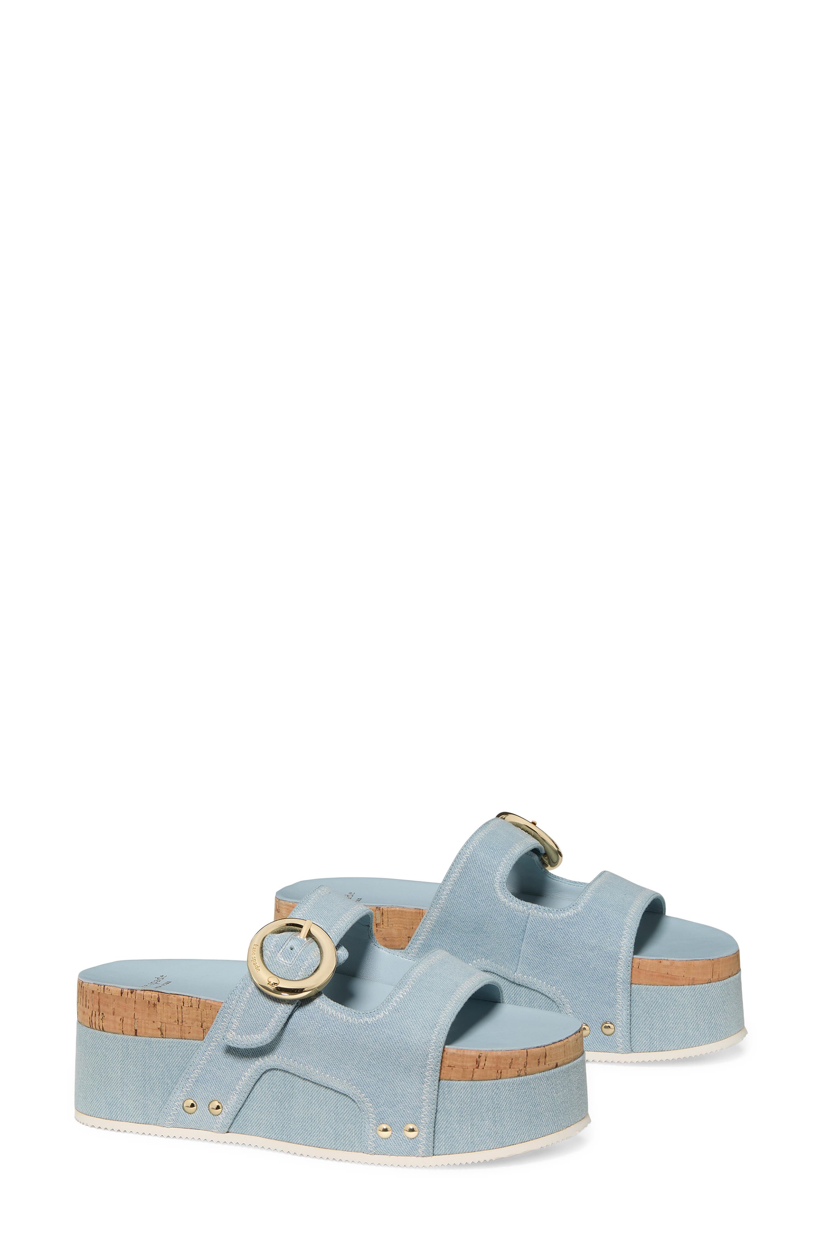 Kate Spade New York two-strap denim platform sandal, Alternate, color, Extra Light Denim