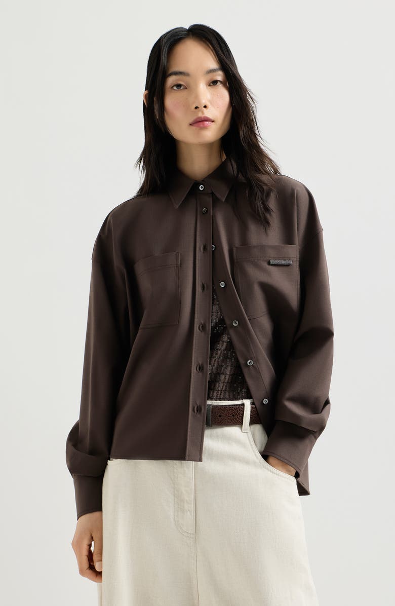 Brunello Cucinelli Tropical Luxury Wool shirt, Alternate, color, Brown