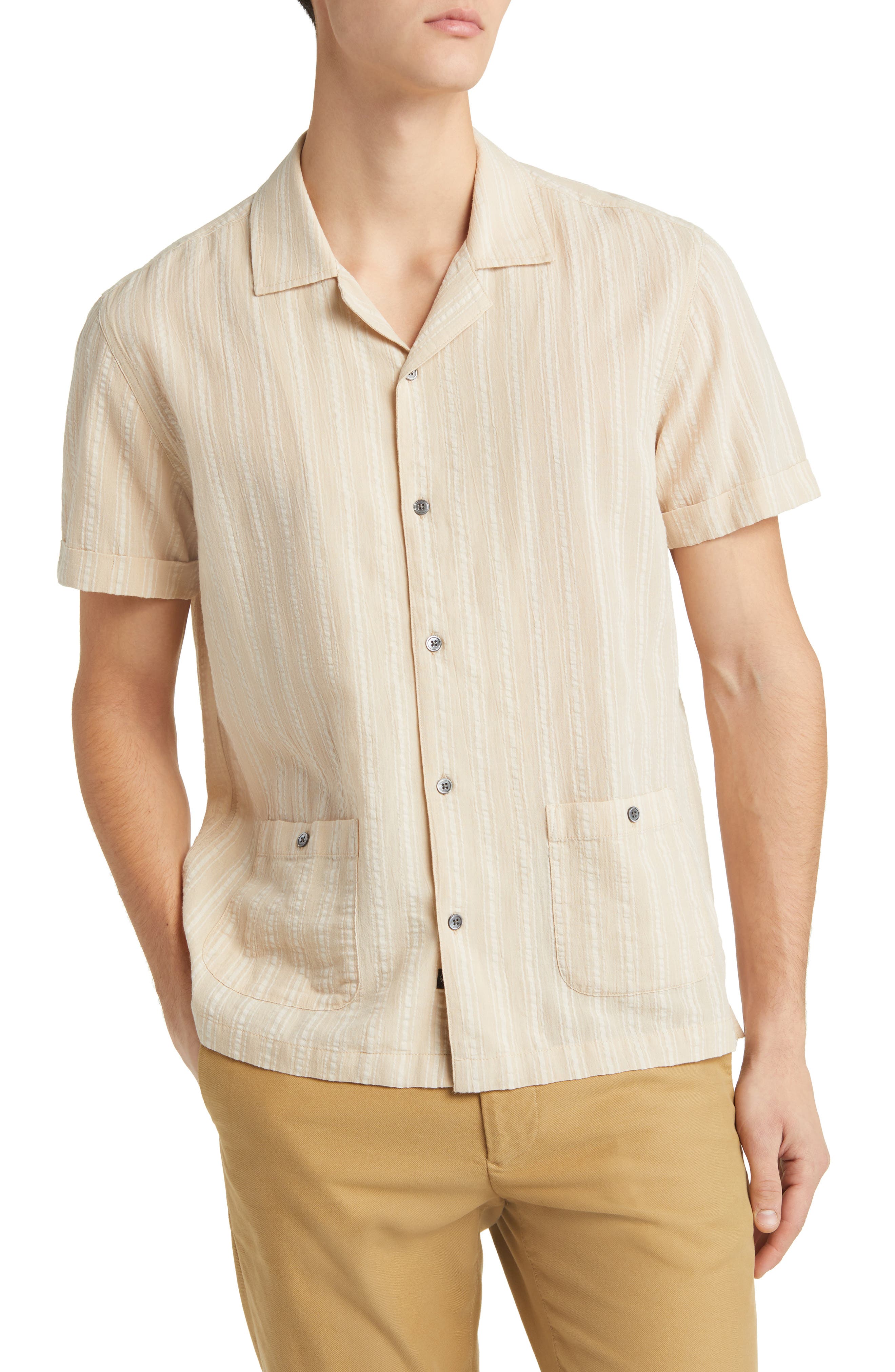 90%offイタリア製Vazzolerシープスエードシャツ46 Vice Stripe Short Sleeve Guayabera Shirt (Men) | Nordstrom
