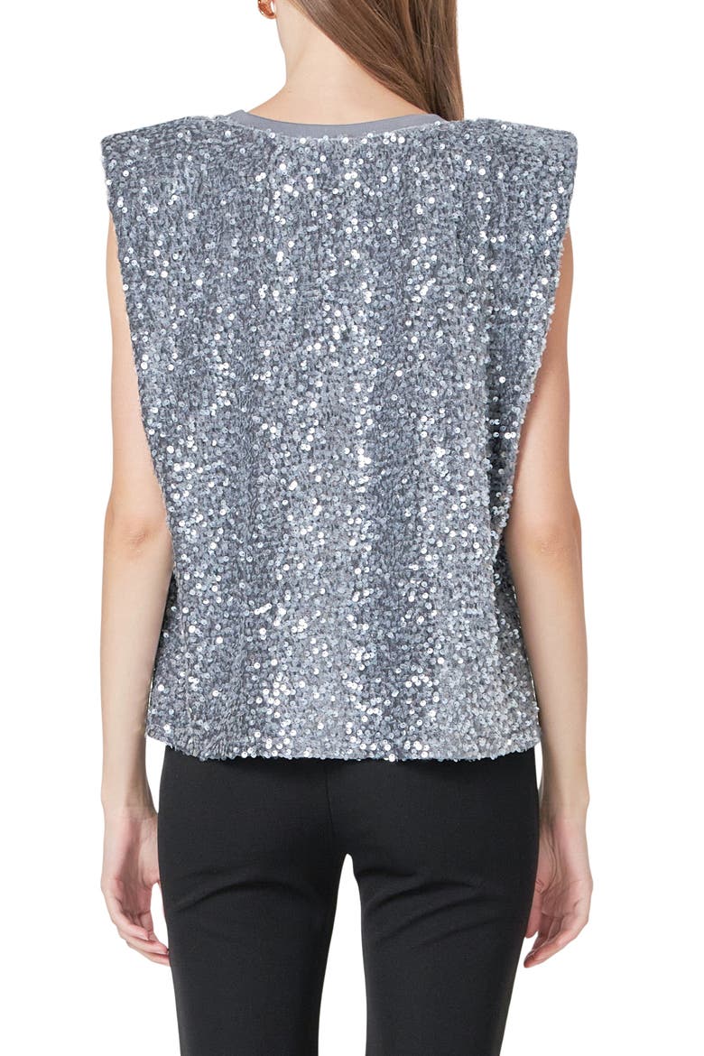 Sequin Padded Shoulder Velvet Top, Alternate, color, GREY