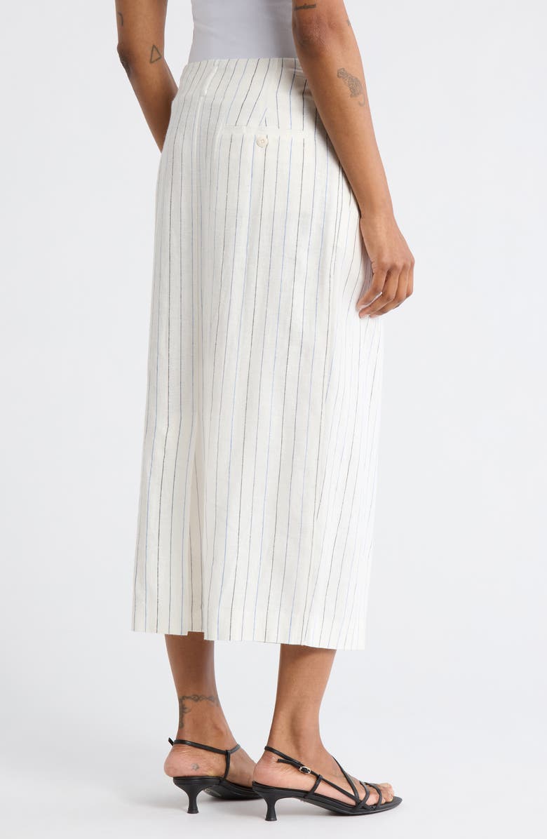 THE GREAT. The Pleated Linen Blend Column Skirt, Alternate, color, Cream Pinstripe