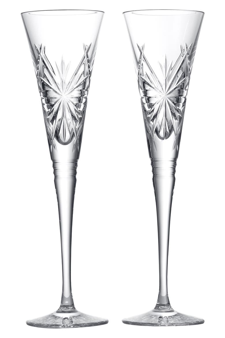 Winter Wonders Snowflake Set of 2 Lead Crystal Champagne Flutes, Main, color, NO COLOR