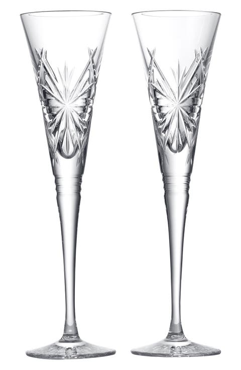 Winter Wonders Snowflake Set of 2 Lead Crystal Champagne Flutes