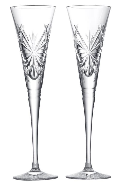 Waterford Winter Wonders Snowflake Set Of 2 Lead Crystal Champagne Flutes In Transparent