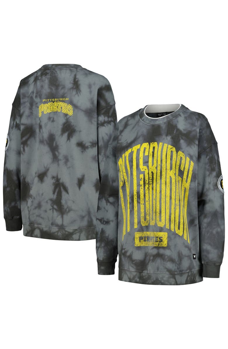 THE WILD COLLECTIVE Women's The Wild Collective Charcoal Pittsburgh Pirates Overdyed Pullover Sweatshirt, Alternate, color, Charcoal