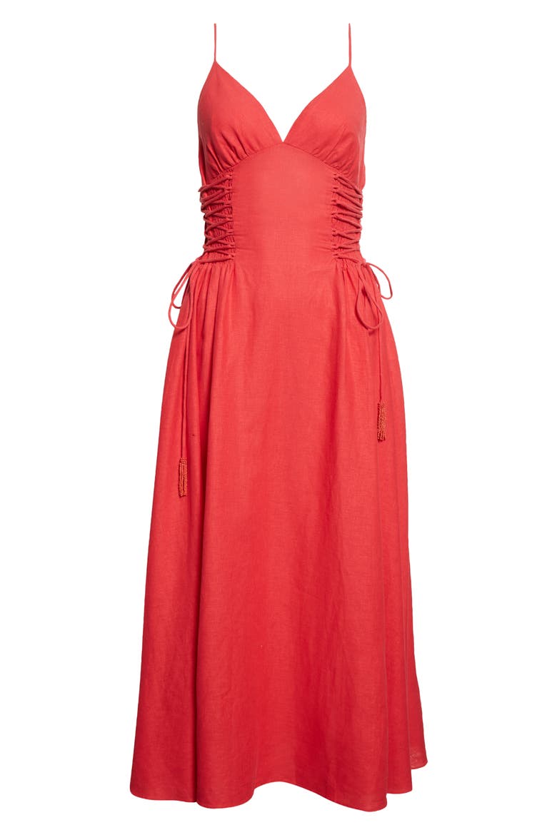 Side Laced Linen Blend Dress, Alternate, color, RED