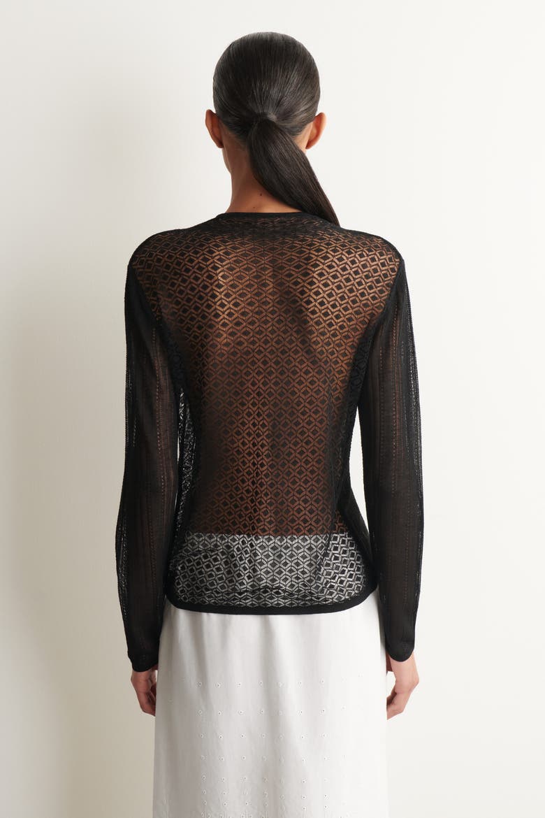 Diamond Knit Lace Cardigan, Alternate, color, BLACK
