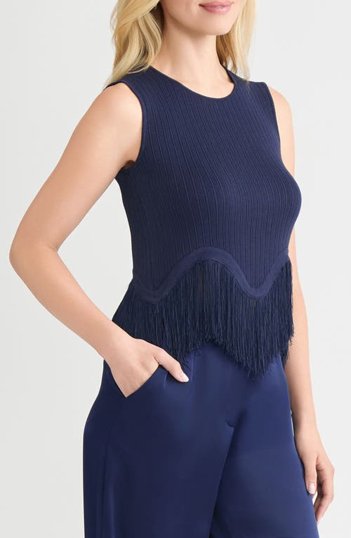 Misook X Lani Lynn Fringe Trim Knit Sleeveless Top In Blue