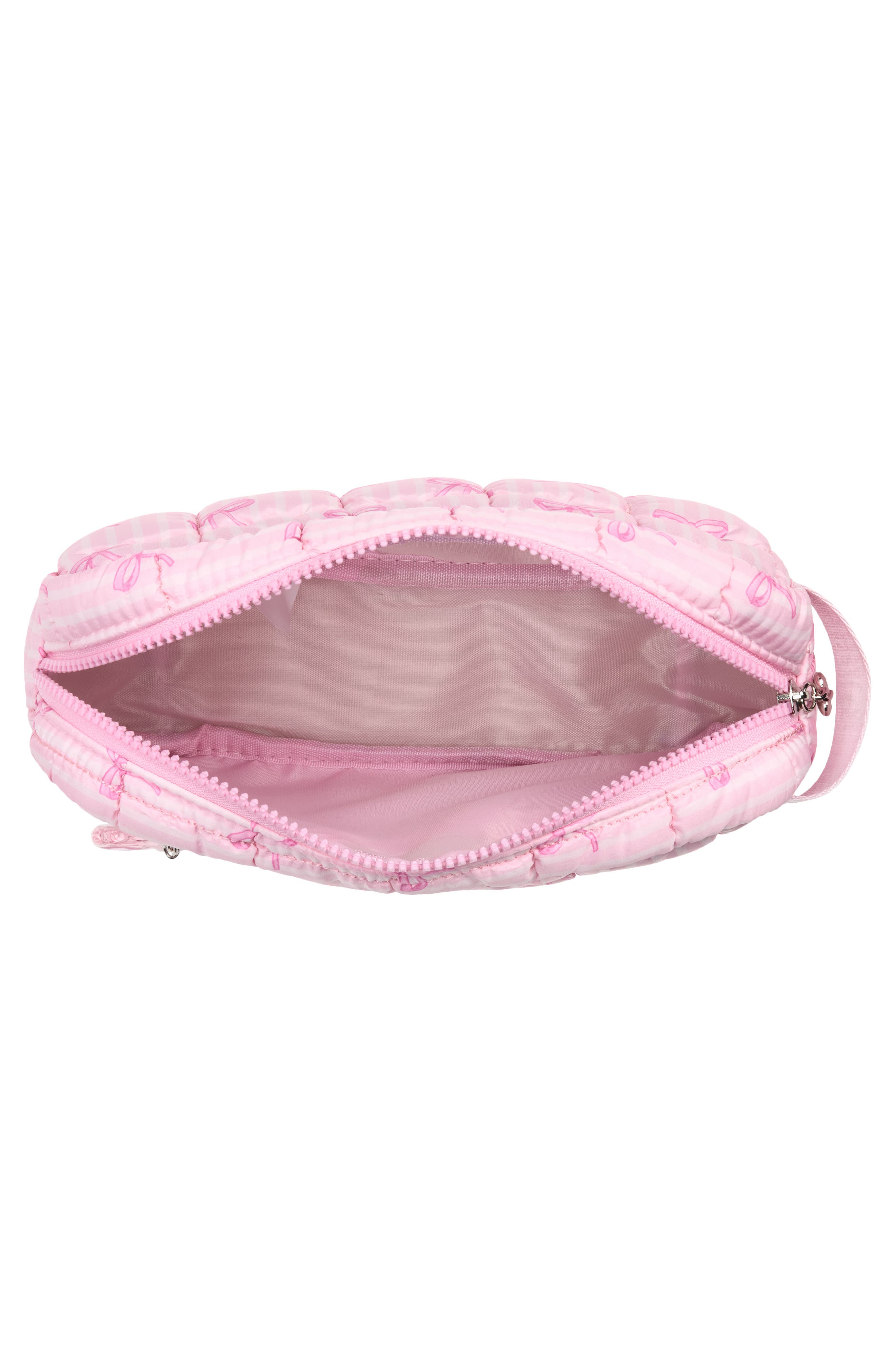 Kids' Bow Quilted Cosmetic Pouch with Charm, Alternate, color, LOLLIPOP