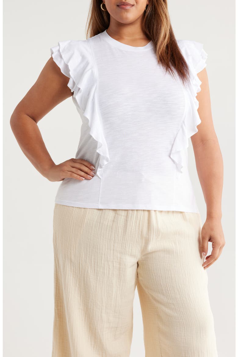 Cascade Ruffle Cotton Blend Top, Main, color, WHITE