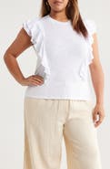 Caslon® Cascade Ruffle Cotton Blend Top