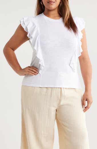 Caslon® Cascade Ruffle Cotton Blend Top