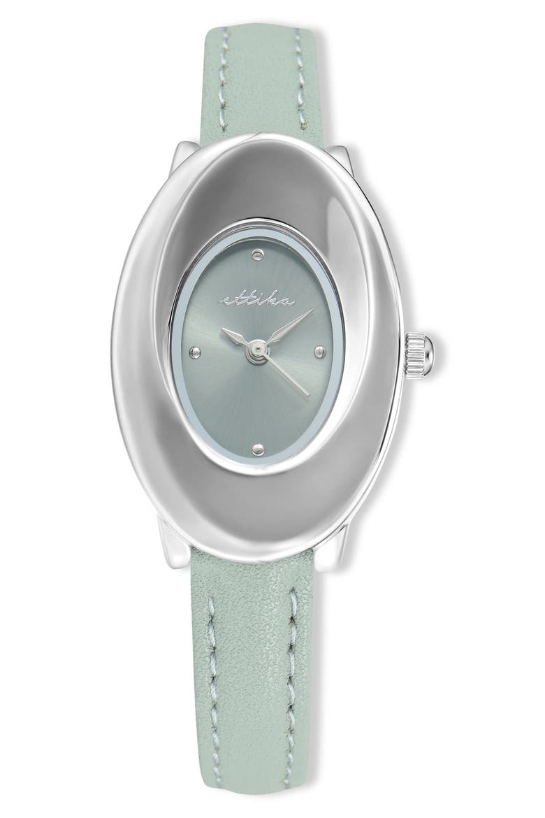 Thick Dome Quartz Leather Strap Watch, 24mm x 36.8mm, Main, color, SEAFOAM