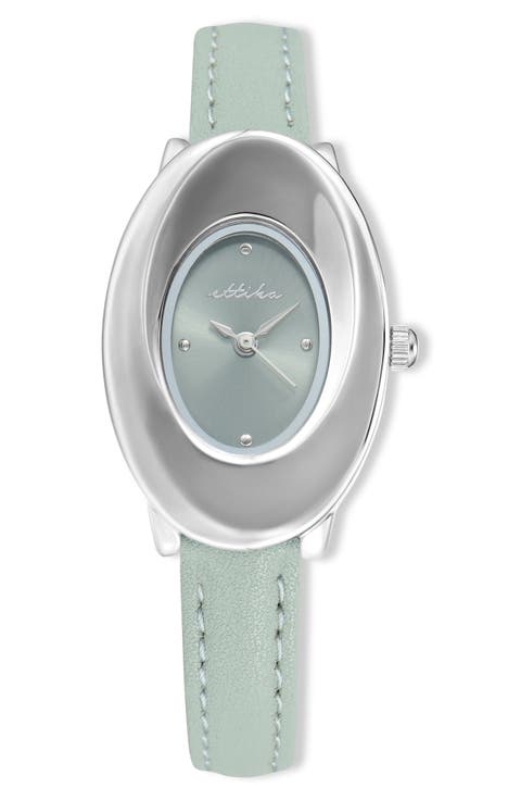 Thick Dome Quartz Leather Strap Watch, 24mm x 36.8mm