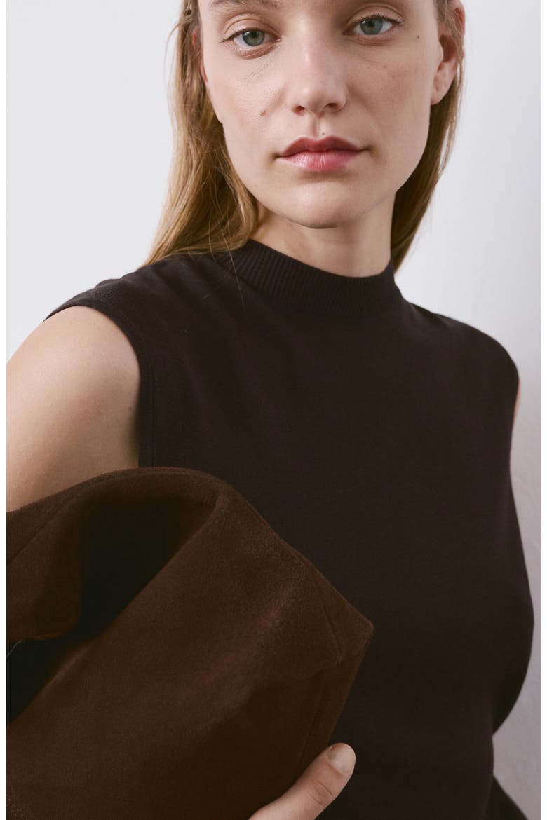 Side Gather Mock Neck Sweater Vest, Alternate, color, CHOCOLATE