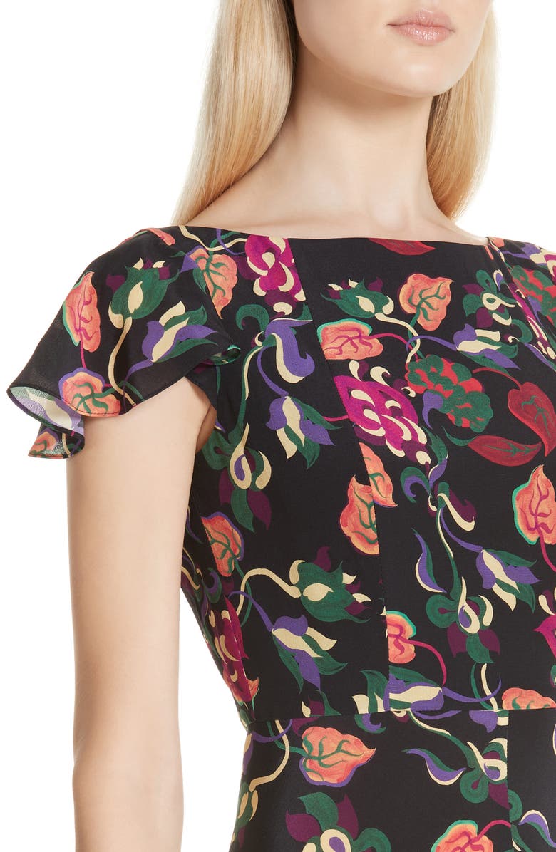 SALONI Daphne Floral Silk Midi Dress, Alternate, color, 