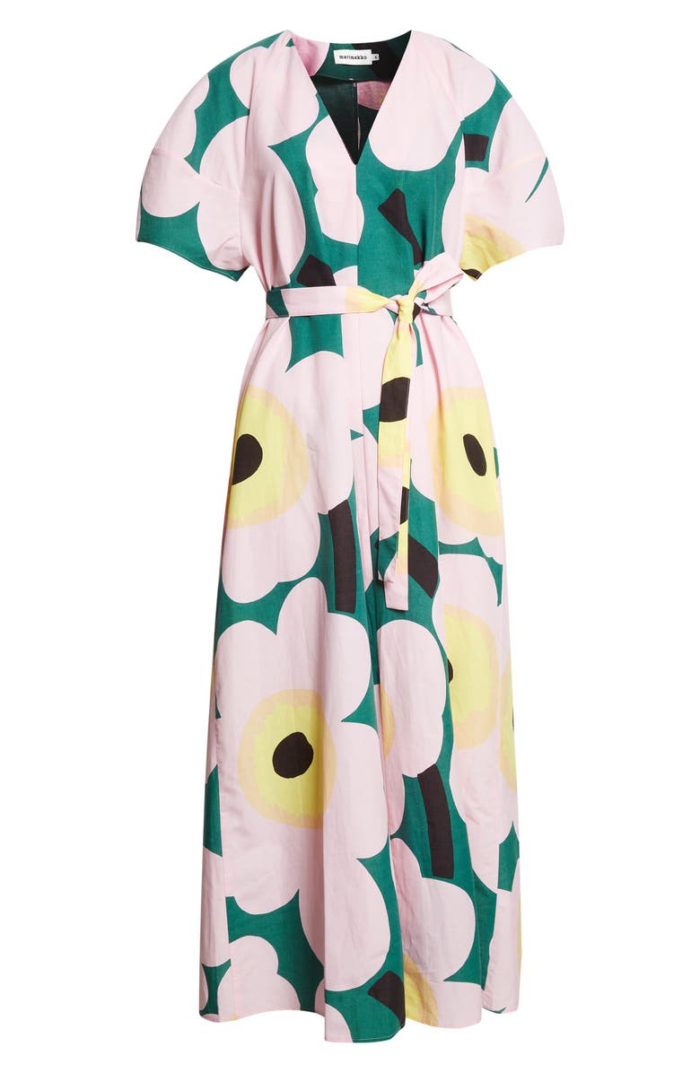 Marimekko Kaffet Unikko Floral Cotton & Linen Maxi Dress, Alternate, color, Green Light Pink Yellow