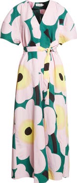 Marimekko Kaffet Unikko Floral Cotton & Linen Maxi Dress
