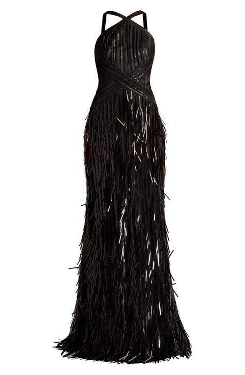 Sho By Tadashi Shoji Sequin & Tassel Detail Gown In Black
