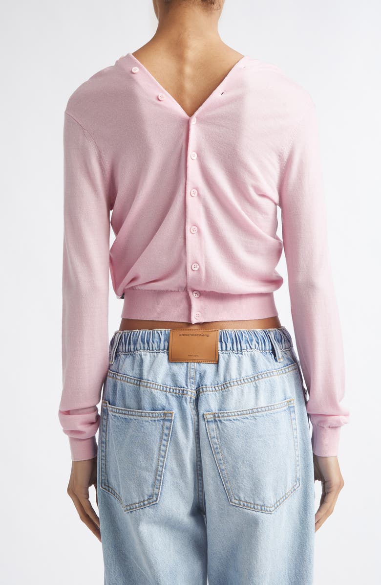 Alexander Wang Crop Continuous Placket Wool Cardigan, Alternate, color, Ballet Pink