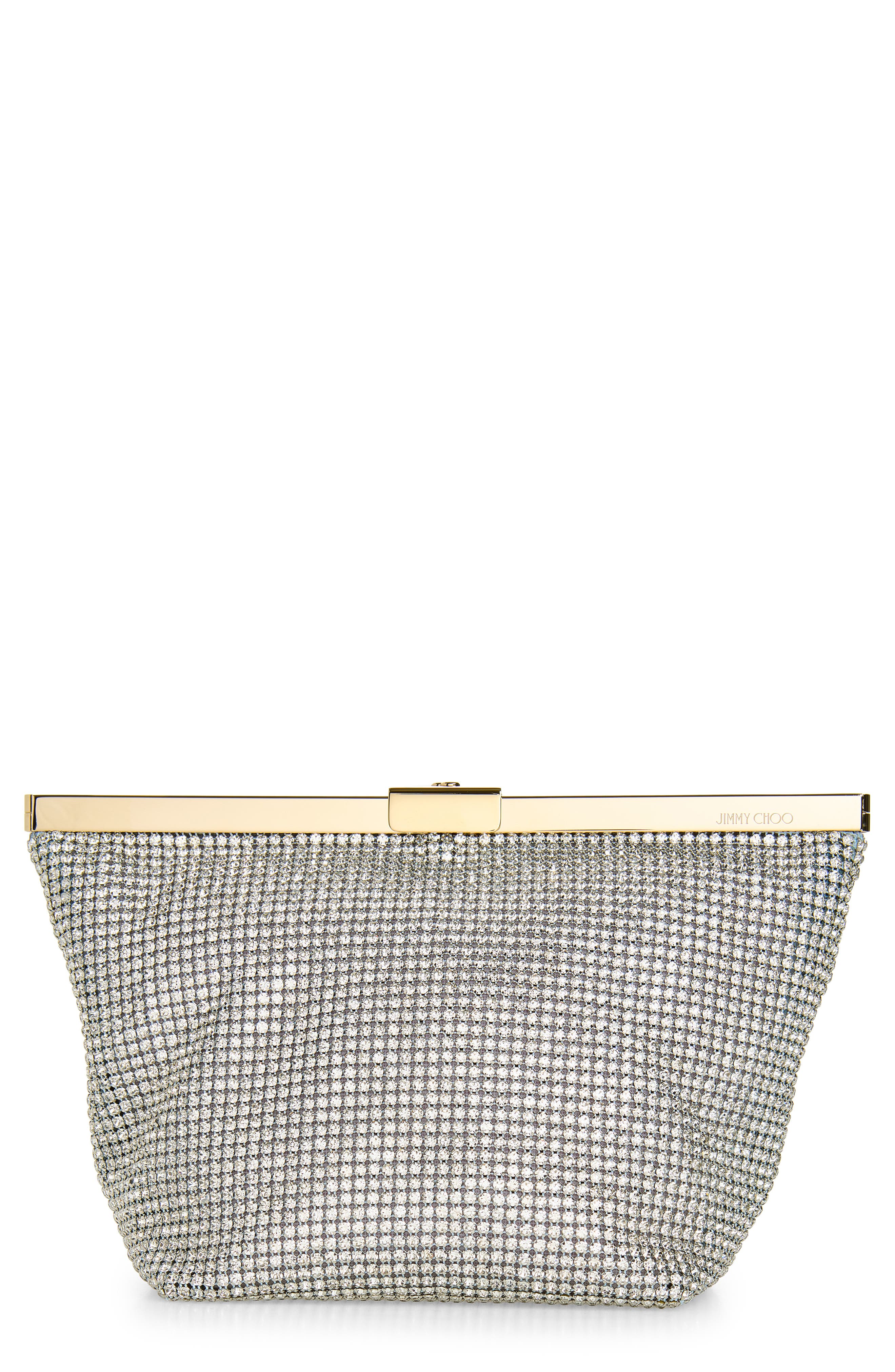 Ganache Crystal Mesh Clutch, Main, color, SILVER/ LIGHT GOLD