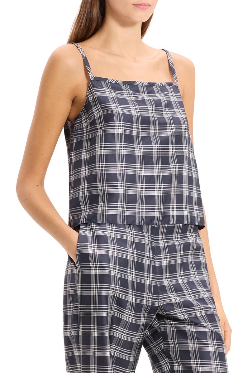 Theory Plaid Silk Camisole, Alternate, color, Navy Multi