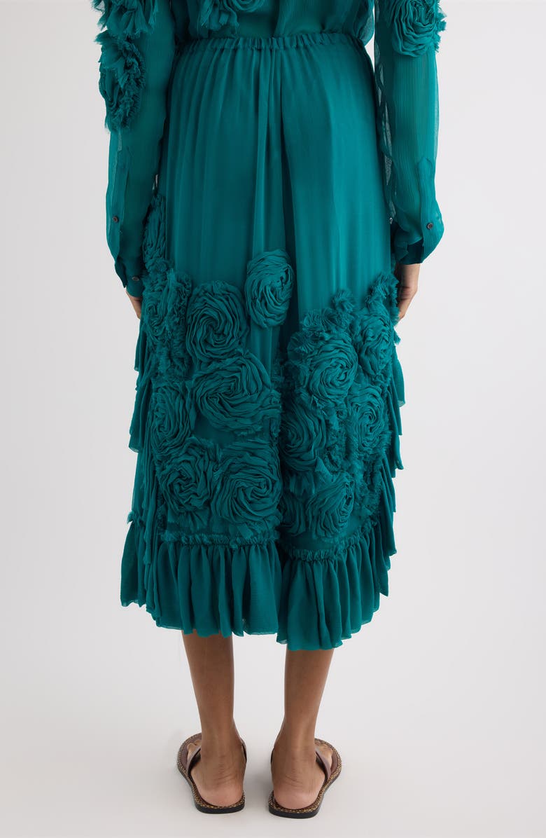Dries Van Noten Sammy Bis Flower Appliqué Midi Skirt, Alternate, color, Petrol