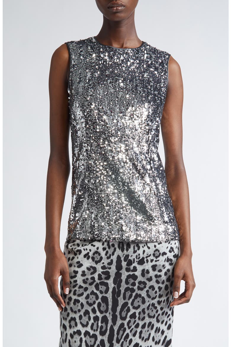 Sequin Sleeveless Top, Main, color, ARGENTO