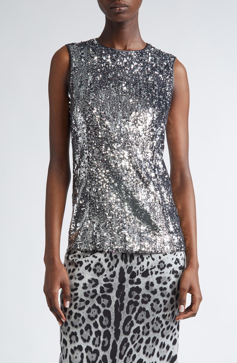 Dolce&Gabbana Sequin Sleeveless Top, Main, color, Argento