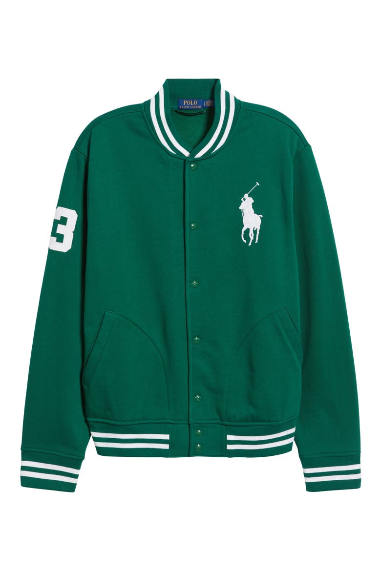 Big Pony Fleece Baseball Jacket, Alternate, color, TENNIS GREEN