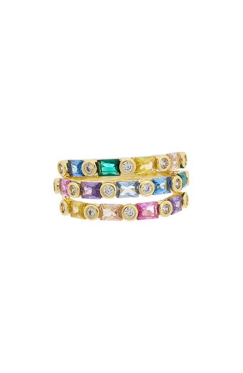 Rainbow Cubic Zirconia Multiband Ring