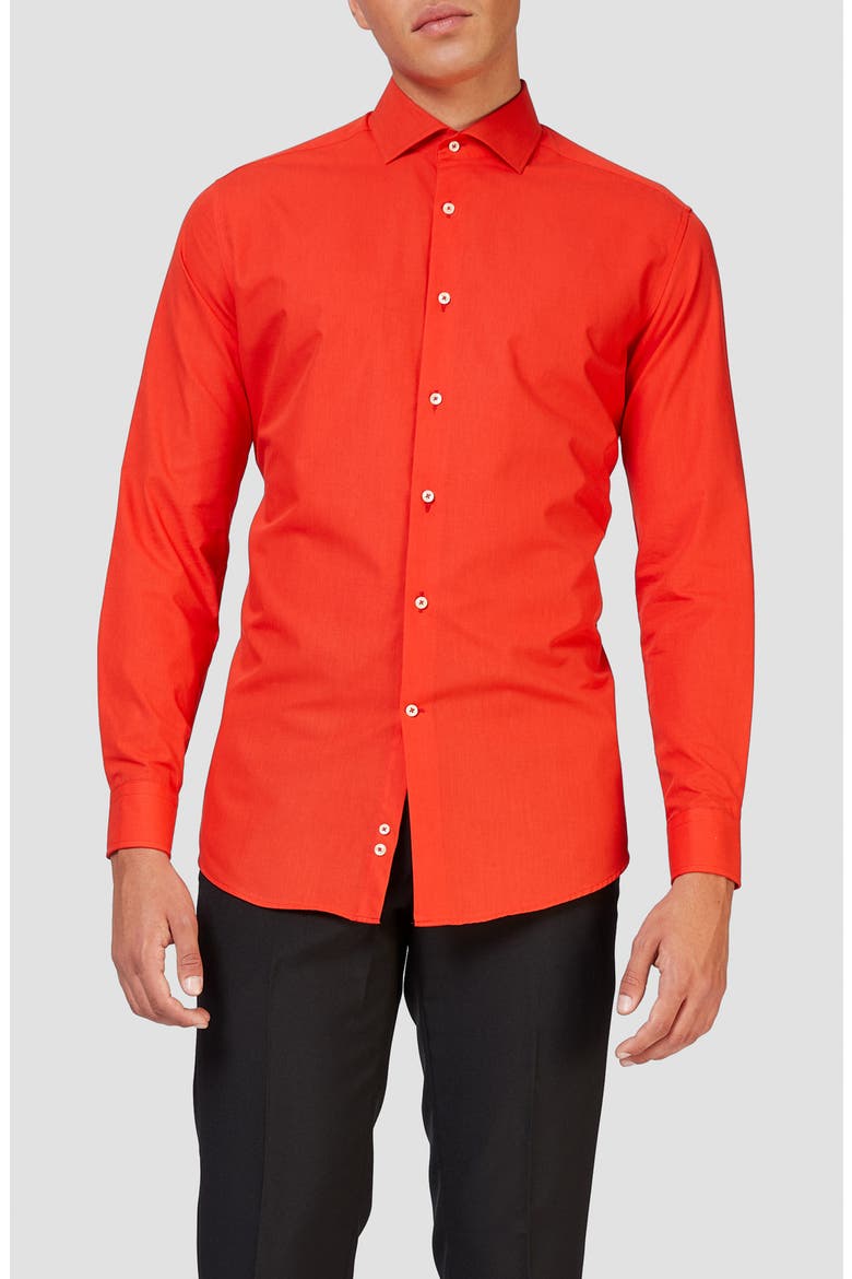 Red Devil Modern Tailored Fit Wrinkle Resistant Button-Up Shirt, Main, color, RED