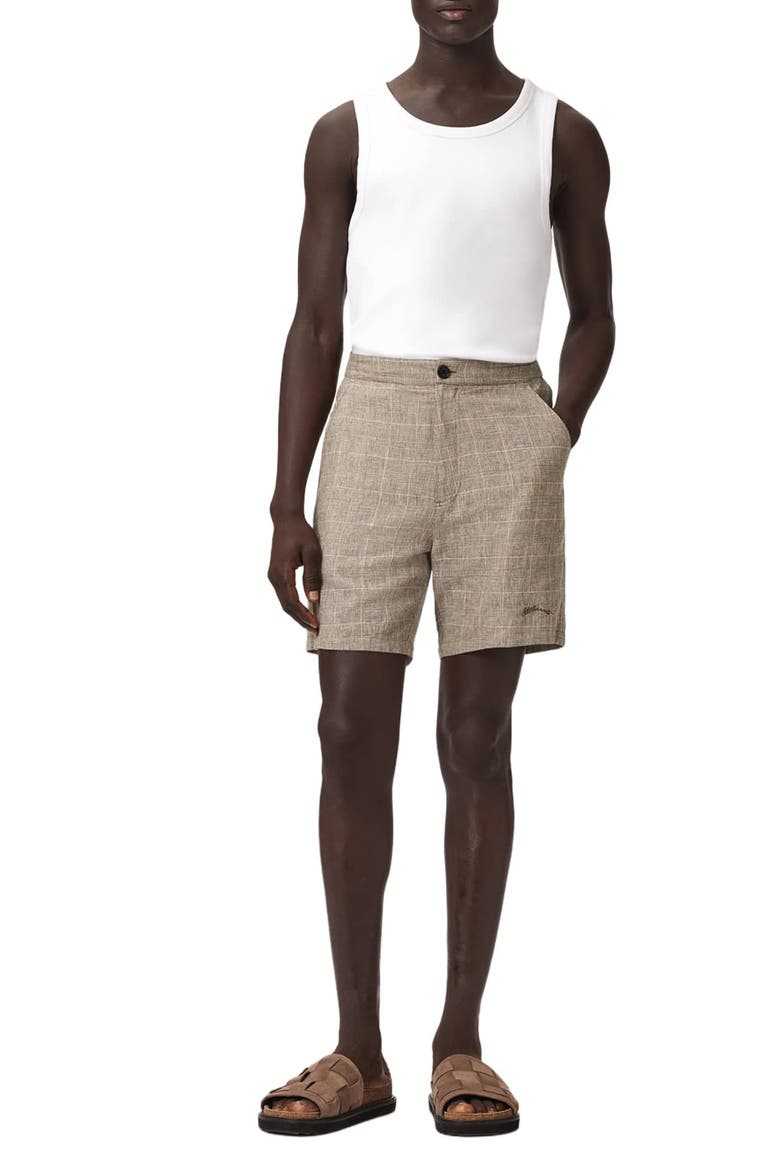Keal Glen Plaid Linen Blend Shorts, Alternate, color, SEDIMENT BROWN