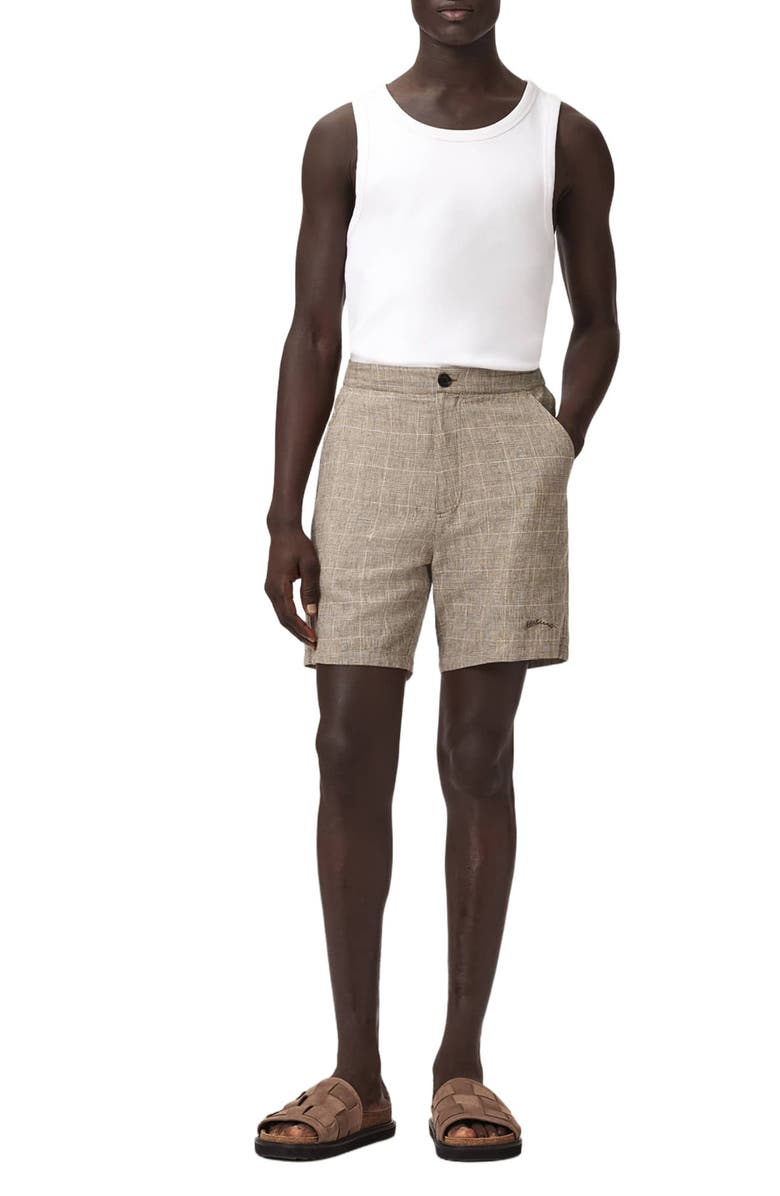 AllSaints Keal Glen Plaid Linen Blend Shorts, Alternate, color, Sediment Brown