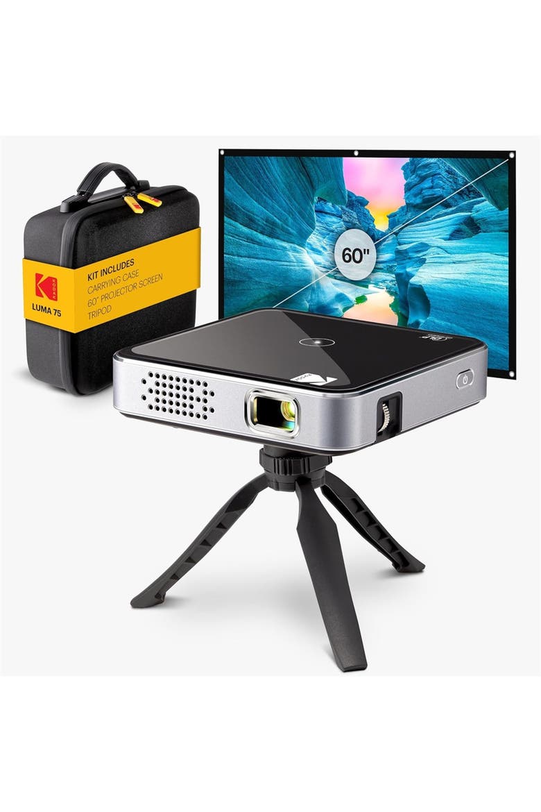 Luma 75 Ultra Mini Projector, Portable Pico Projector with 60" Screen, Tripod & Case, Main, color, Black